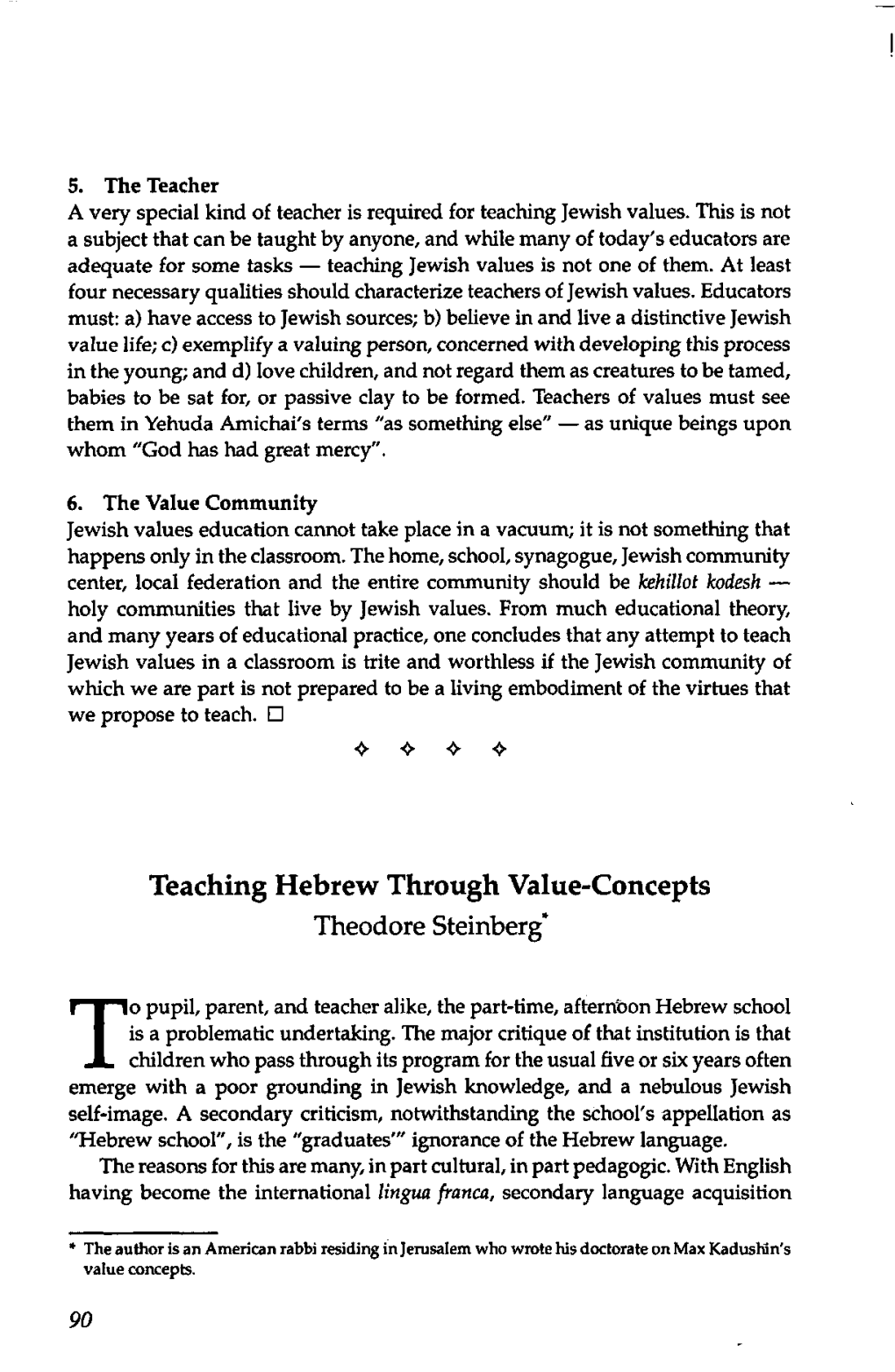 Teaching Hebrew Through Value-Concepts Theodore Steinberg*