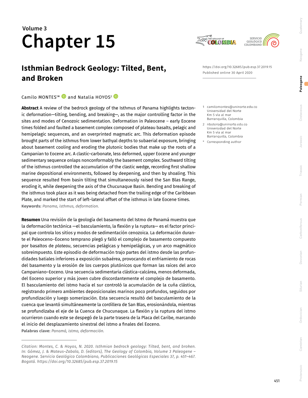 Isthmian Bedrock Geology: Tilted, Bent, Published Online 30 April 2020 and Broken Paleogene Camilo MONTES1* and Natalia HOYOS2