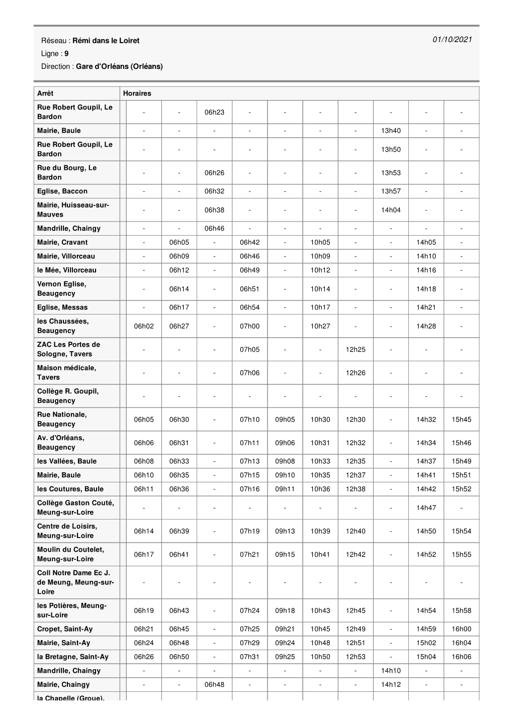 Arrêt Horaires Baule