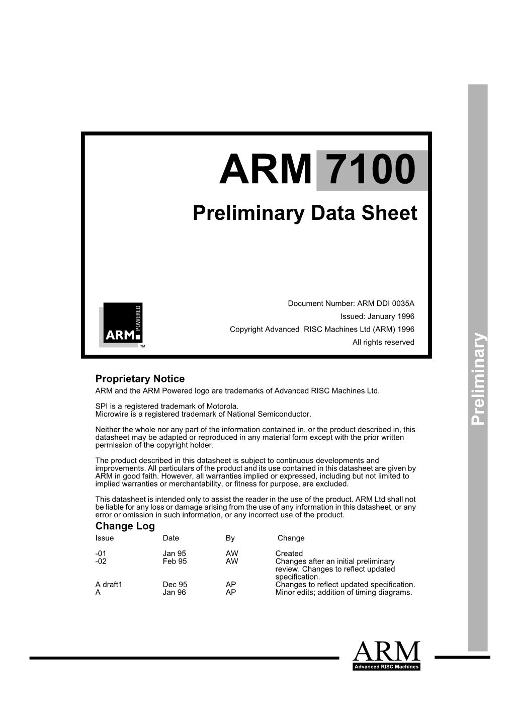 ARM 7100 Preliminary Data Sheet