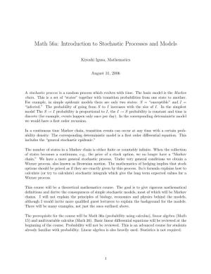 Math 56A: Introduction to Stochastic Processes and Models