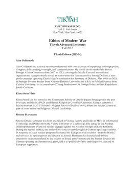 Ethics of Modern War Tikvah Advanced Institutes Fall 2013