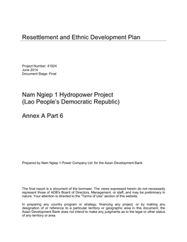 Resettlement and Ethnic Development Plan Nam Ngiep 1 Hydropower