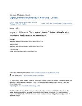 Impacts of Parents' Divorce on Chinese Children