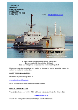 WARSHIP PHOTO CATALOGUE Cover Photo: C4111/17 ARAKAN in Firth of Clyde 1988