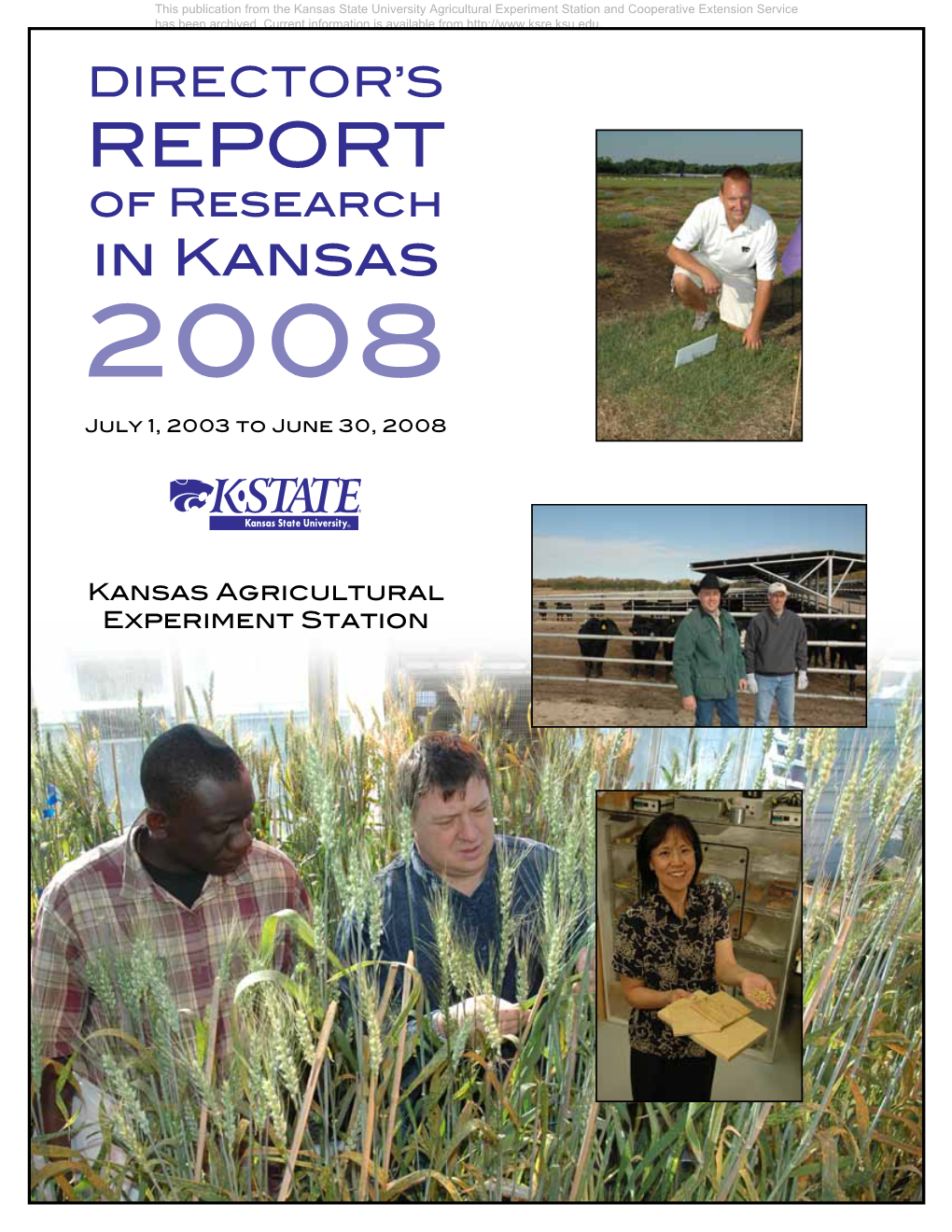 Director's Report of Research in Kansas 2008, July 1 2003 to June
