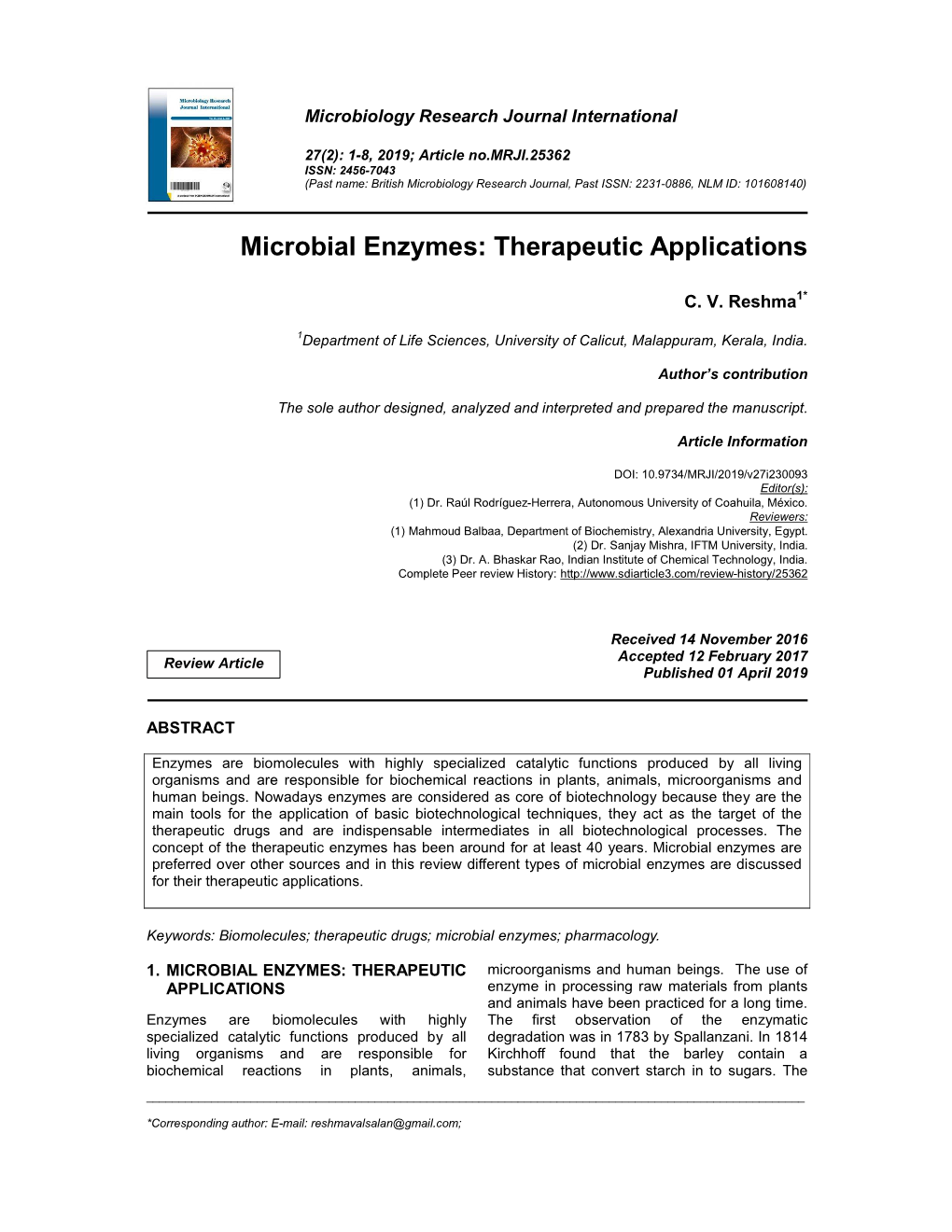 Microbial Enzymes: Therapeutic Applications