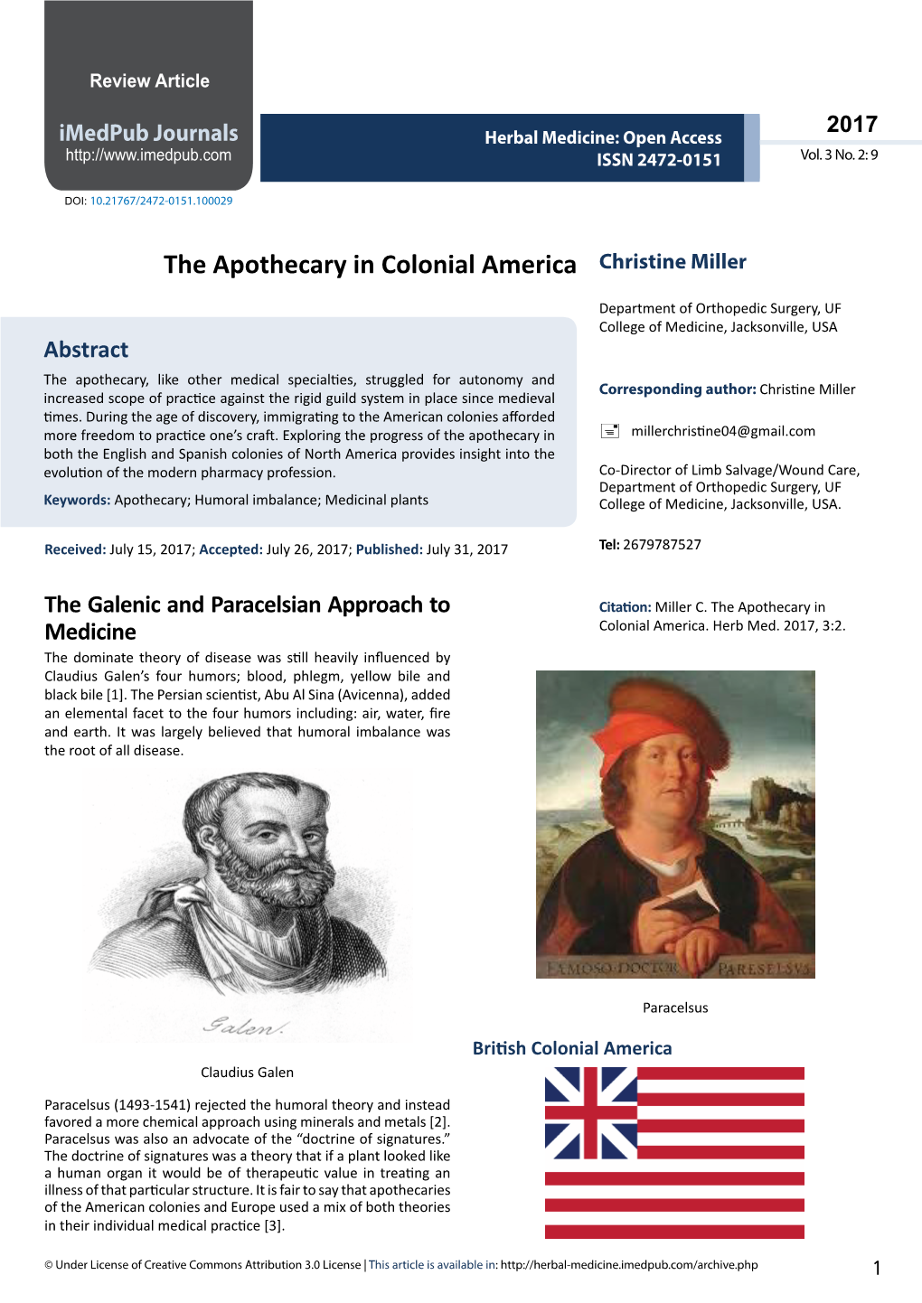 The Apothecary in Colonial America Christine Miller