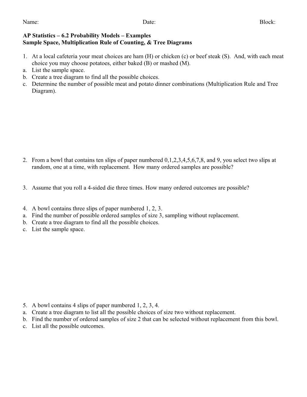 AP Statistics 6.2 Probability Models Examples