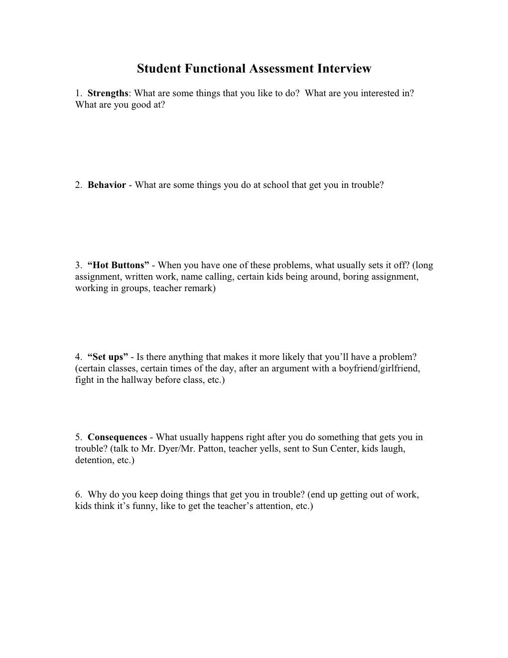 Brief Functional Assessment Interview for Parents