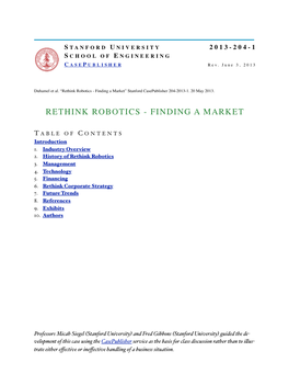 "Rethink Robotics: Finding a Market". Stanford Casepublisher 204-2013