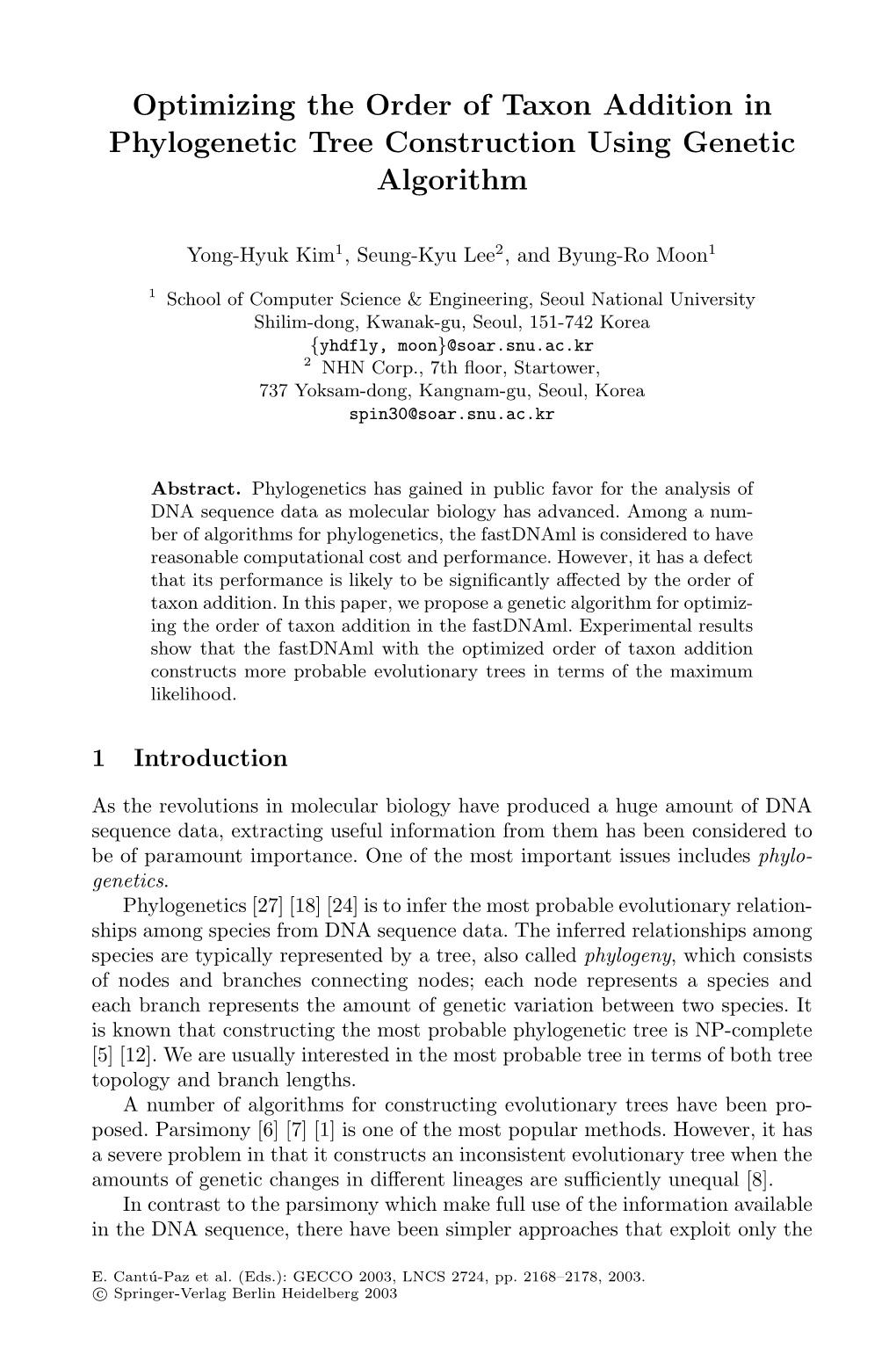 Optimizing the Order of Taxon Addition in Phylogenetic Tree Construction Using Genetic Algorithm