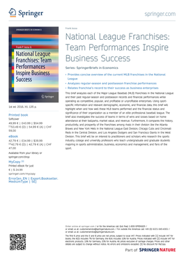 National League Franchises: Team Performances Inspire Business Success Series: Springerbriefs in Economics