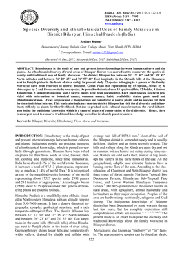 Species Diversity and Ethnobotanical Uses of Family Moraceae in District Bilaspur, Himachal Pradesh (India)