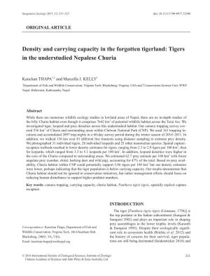 Density and Carrying Capacity in the Forgotten Tigerland: Tigers in the Understudied 21 22 Nepalese Churia