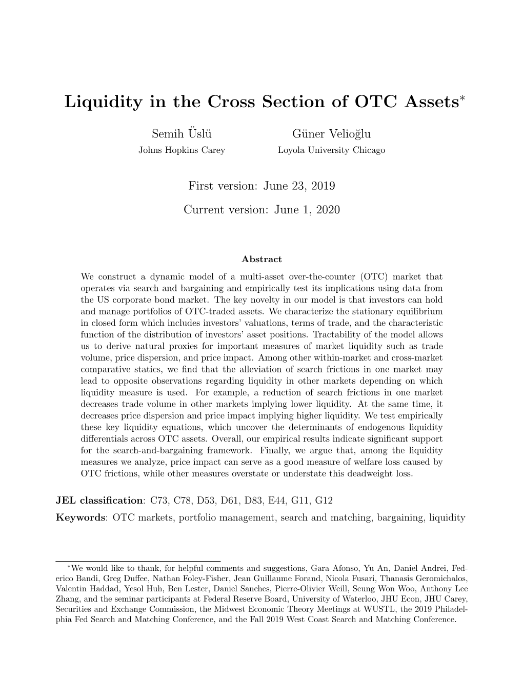 Liquidity in the Cross Section of OTC Assets∗