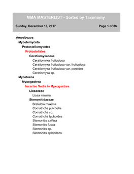 MMA MASTERLIST - Sorted by Taxonomy