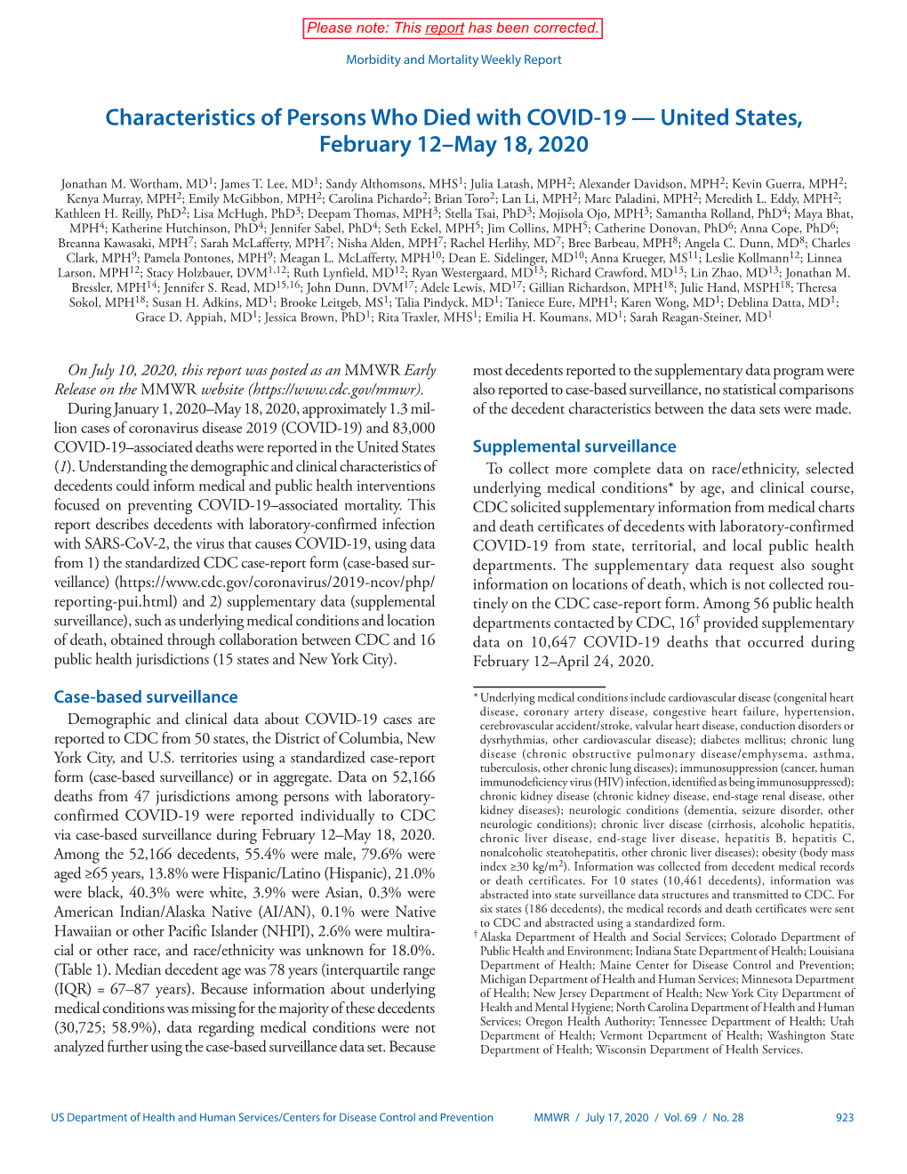 Characteristics of Persons Who Died with COVID-19 — United States, February 12–May 18, 2020