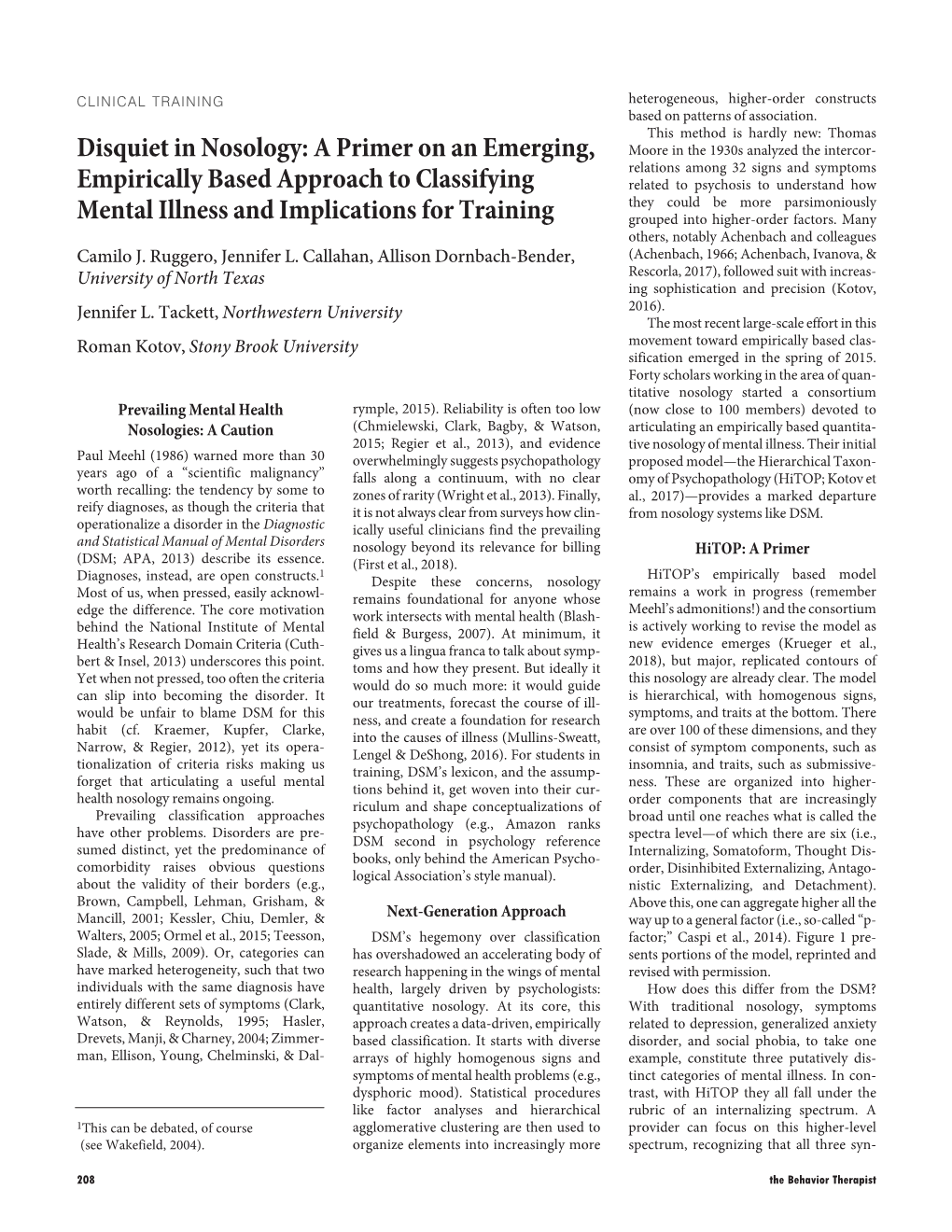 Disquiet in Nosology: a Primer on an Emerging, Empirically Based Approach to Classifying Mental Illness and Implications For