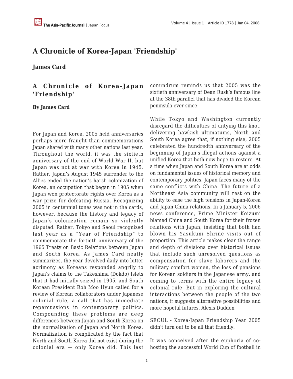 A Chronicle of Korea-Japan 'Friendship'