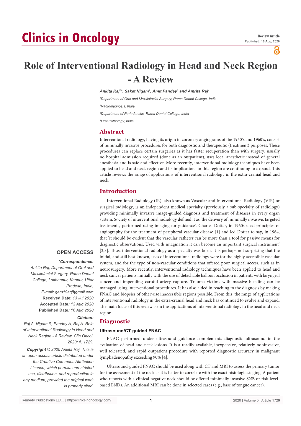 Role of Interventional Radiology in Head and Neck Region - a Review