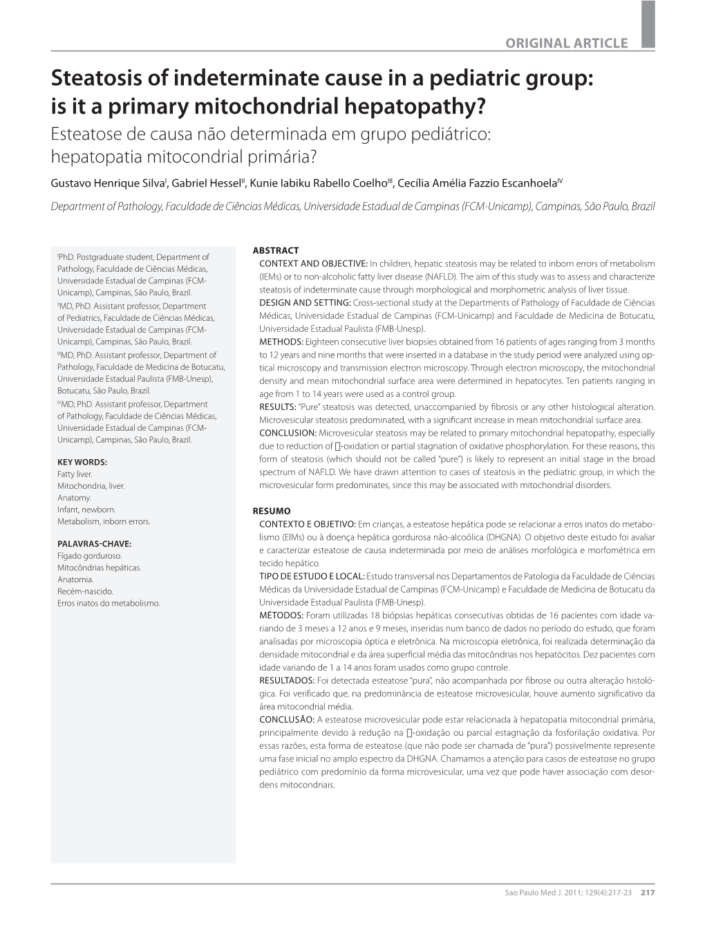 Steatosis of Indeterminate Cause in a Pediatric Group: Is It a Primary