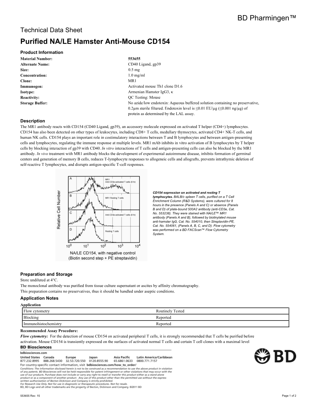 BD Pharmingen™ Purified NA/LE Hamster Anti-Mouse CD154