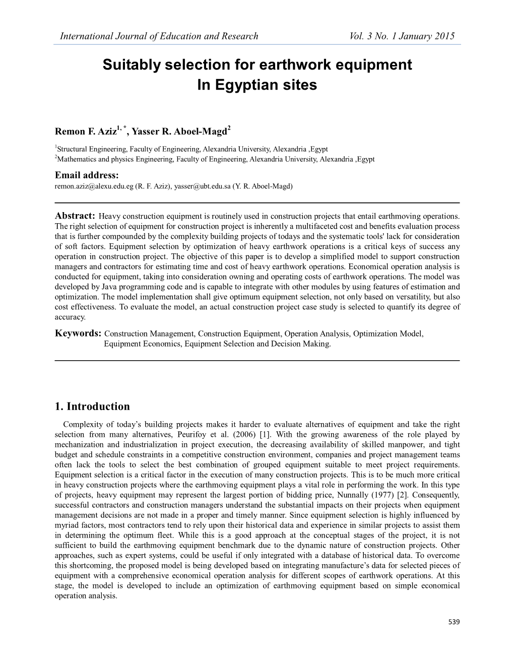 Suitably Selection for Earthwork Equipment in Egyptian Sites