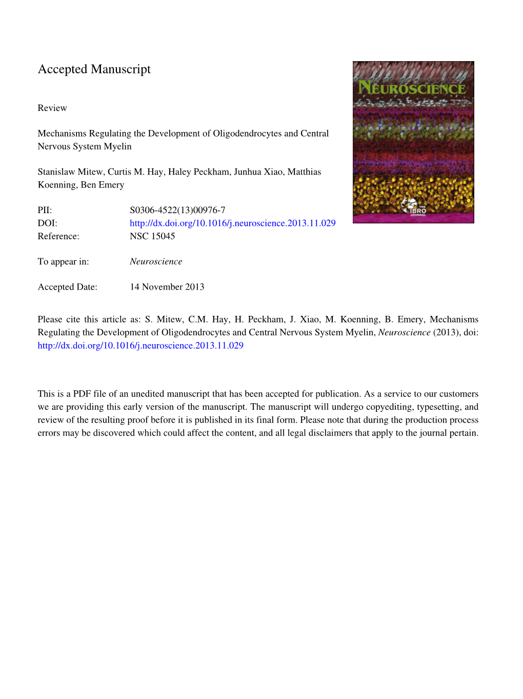 Mechanisms Regulating the Development of Oligodendrocytes and Central Nervous System Myelin