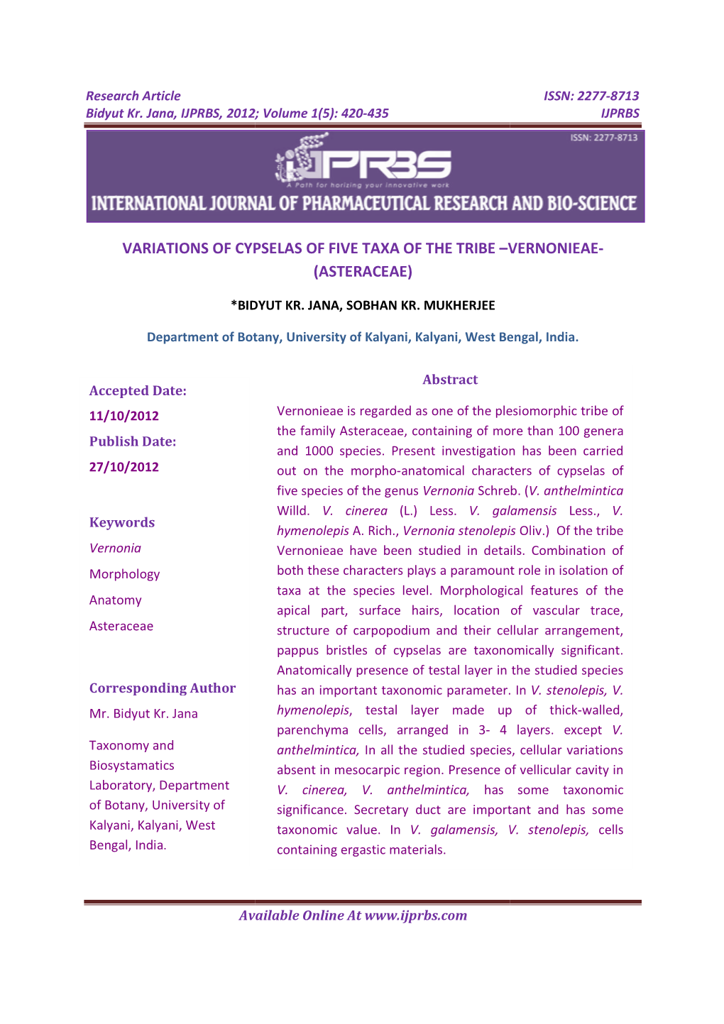 IJPRBS, 2012; Volume 1(5 ): 420-435 IJPRBS