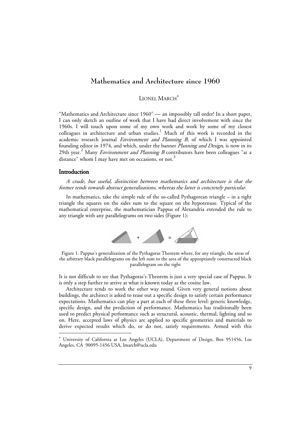 Mathematics and Architecture Since 1960