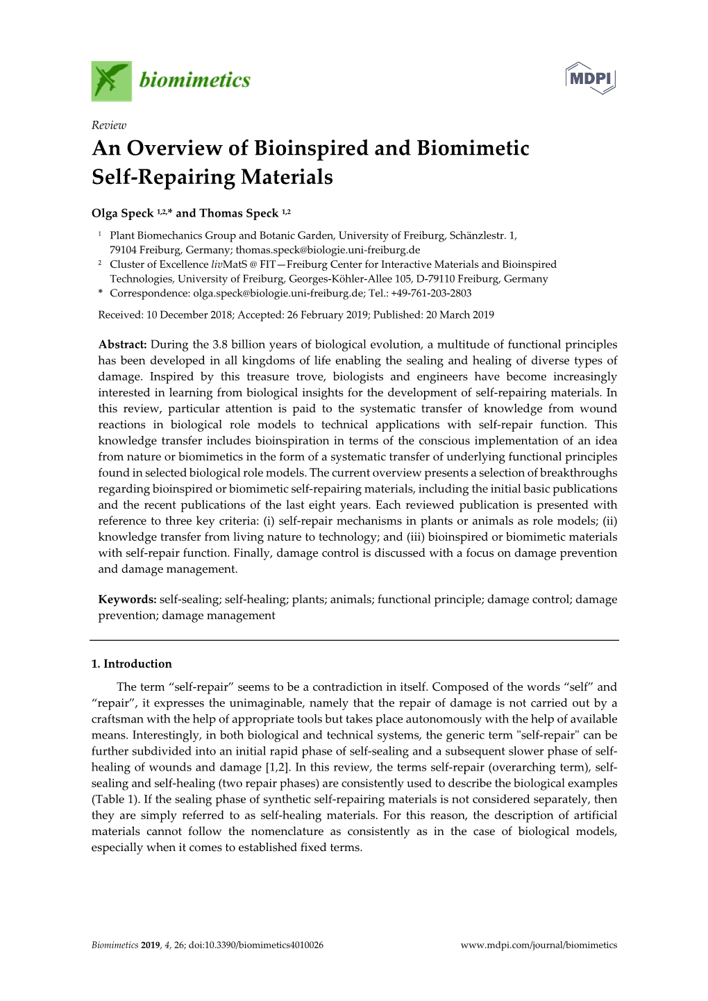 An Overview of Bioinspired and Biomimetic Self-Repairing Materials