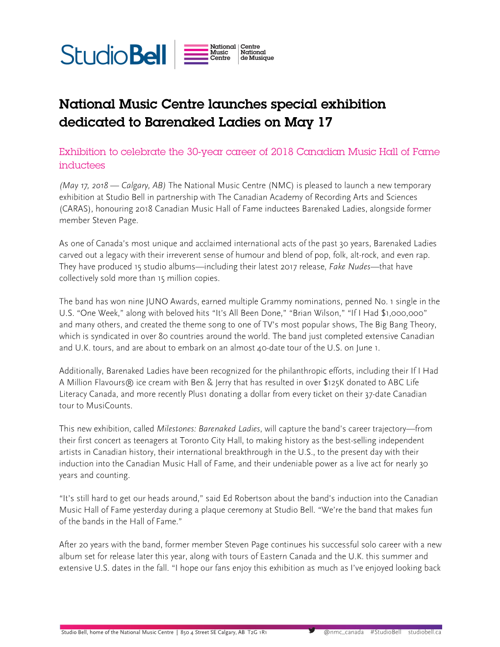 National Music Centre Launches Special Exhibition Dedicated to Barenaked Ladies on May 17