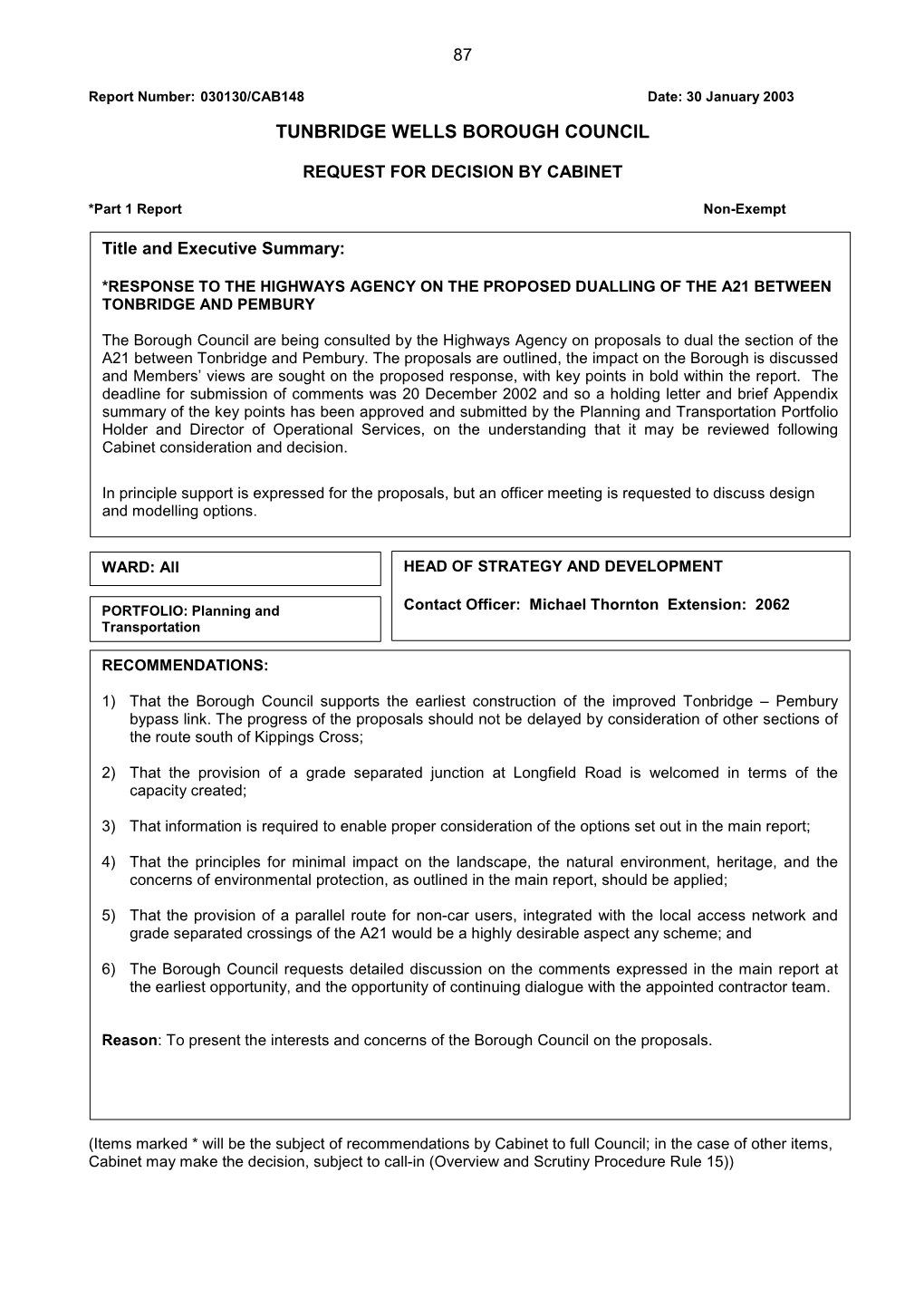 Report Number: 030130/CAB148 Date: 30 January 2003