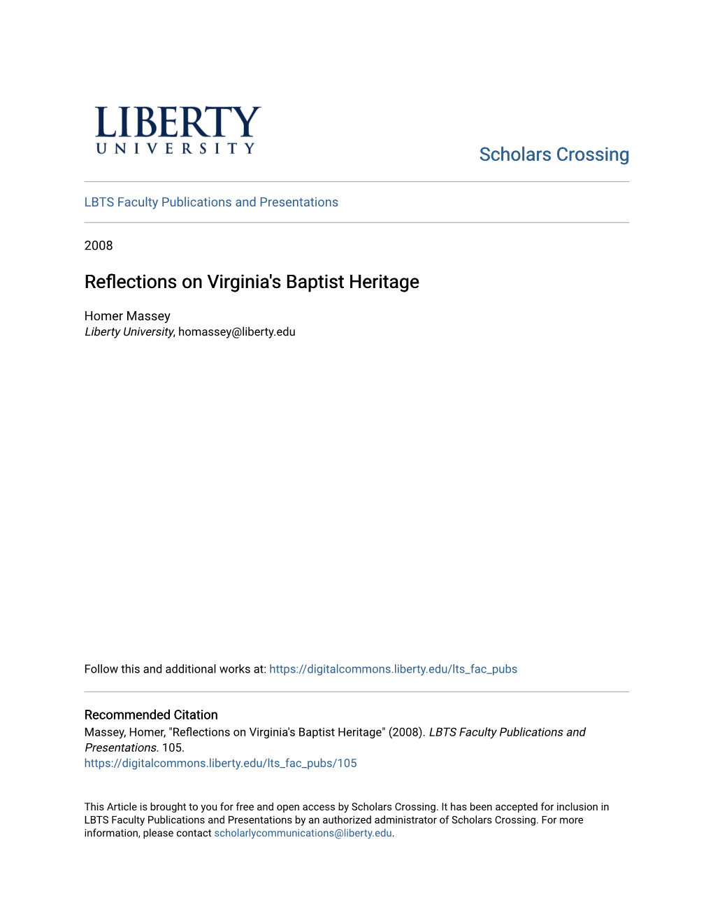 Reflections on Virginia's Baptist Heritage