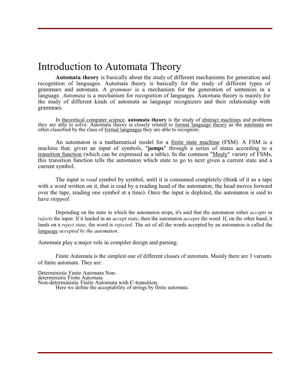 Introduction to Automata Theory