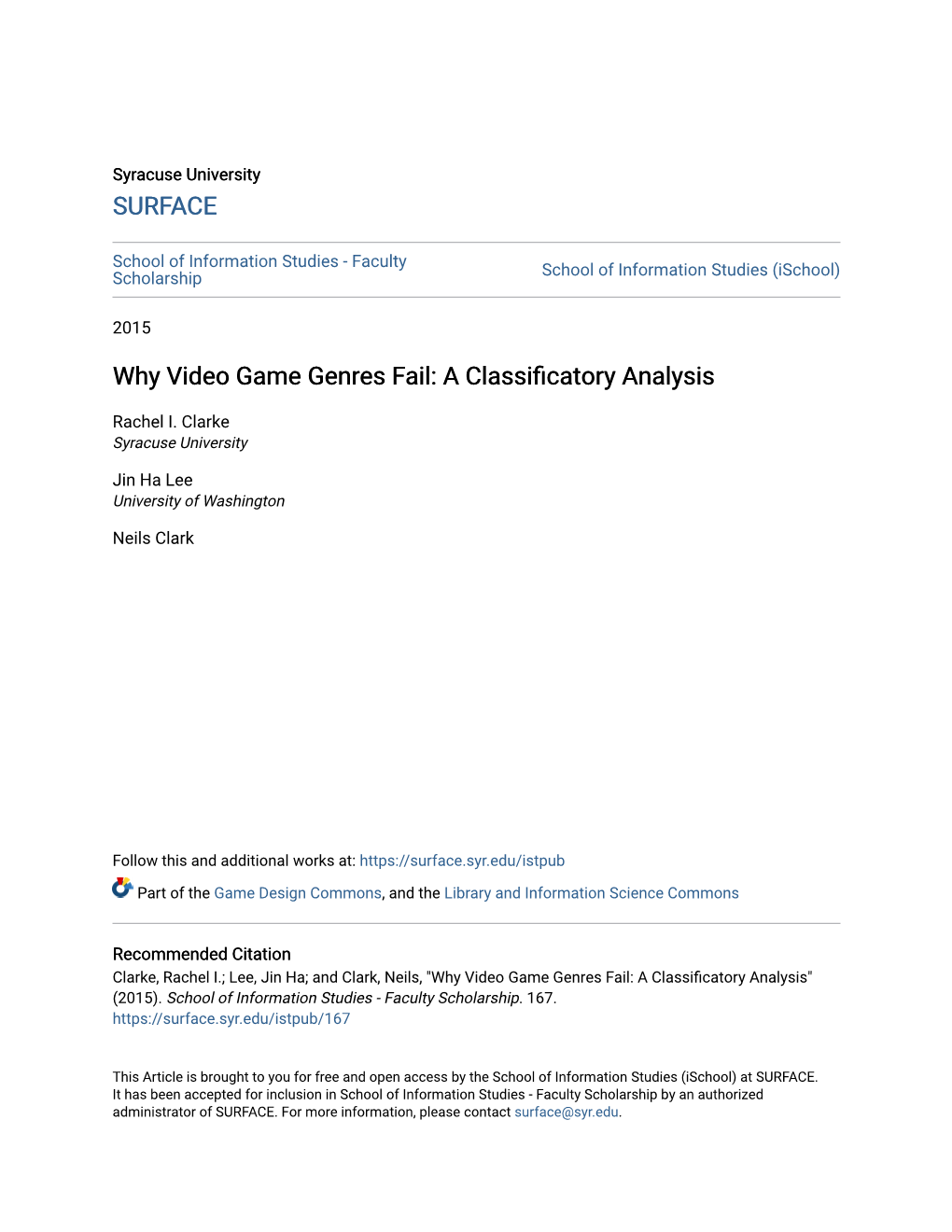 Why Video Game Genres Fail: a Classificatory Analysis