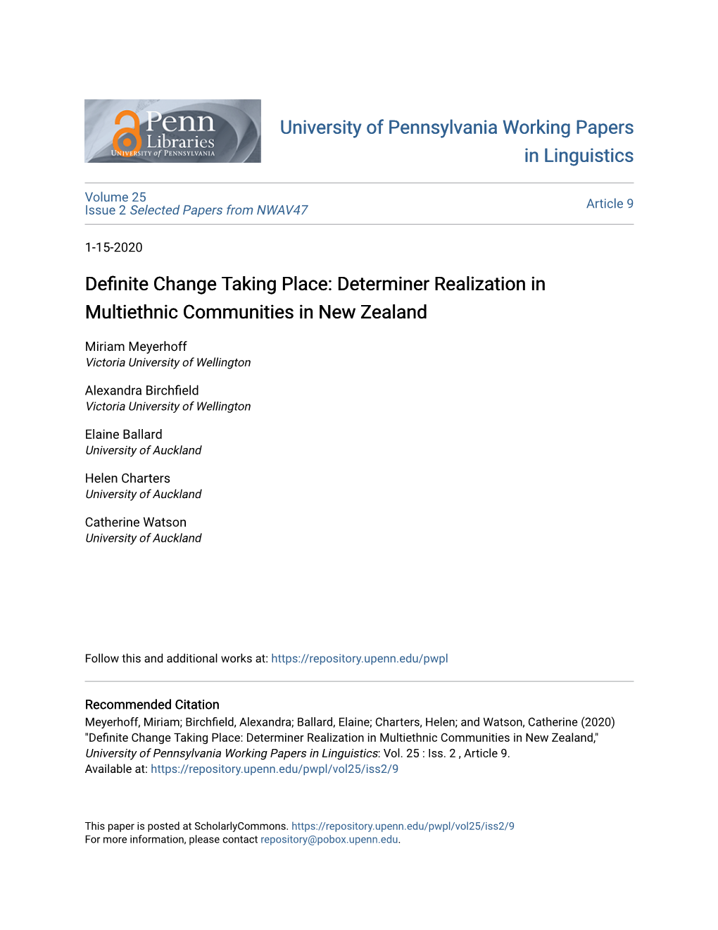 Determiner Realization in Multiethnic Communities in New Zealand