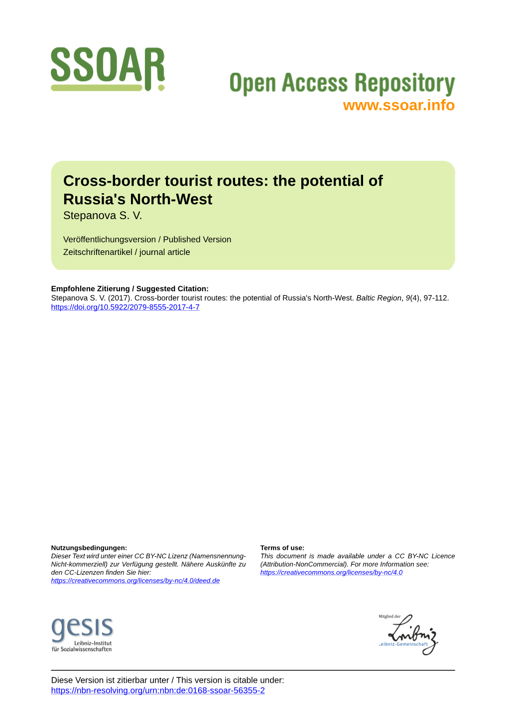 Cross-Border Tourist Routes: the Potential of Russia's