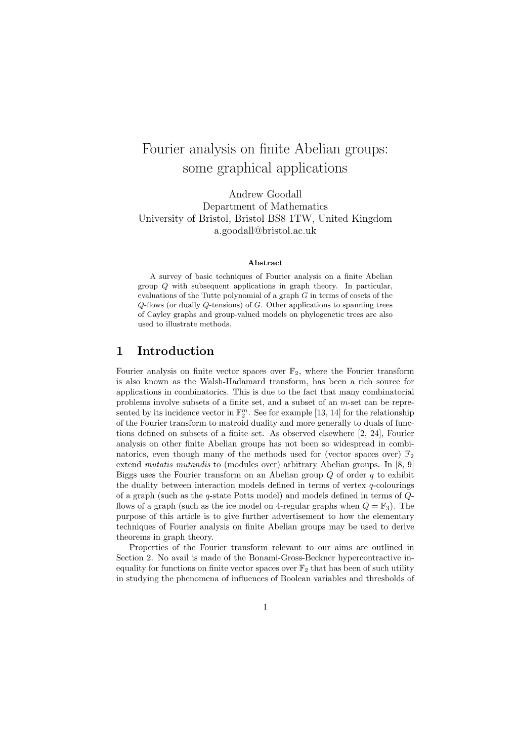 Fourier Analysis on Finite Abelian Groups: Some Graphical Applications