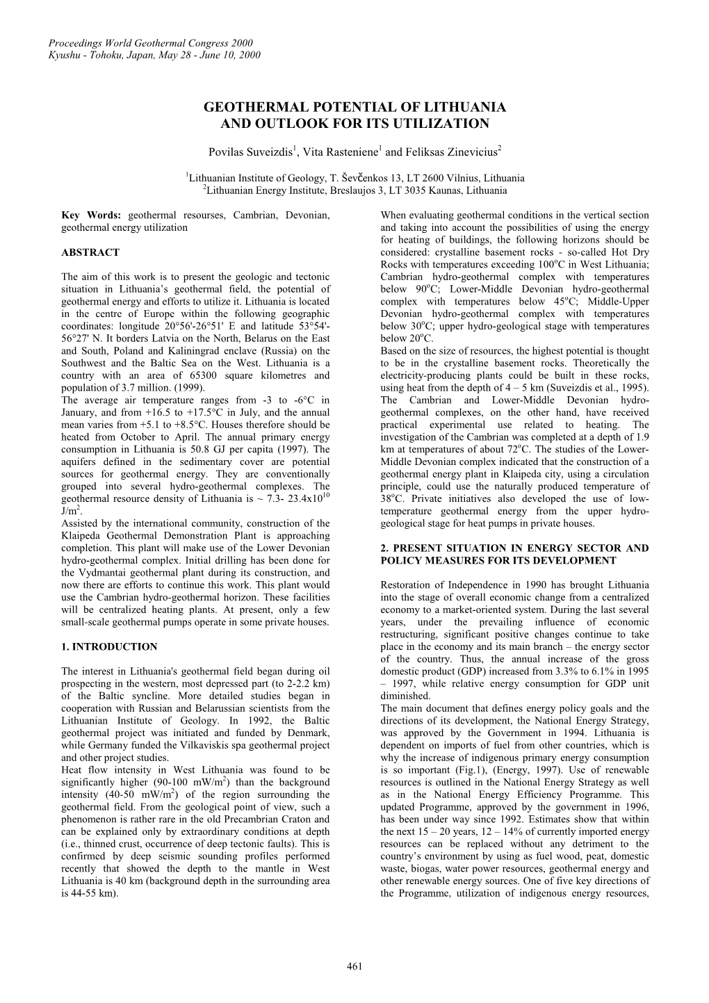 Geothermal Potential of Lithuania and Outlook for Its Utilization