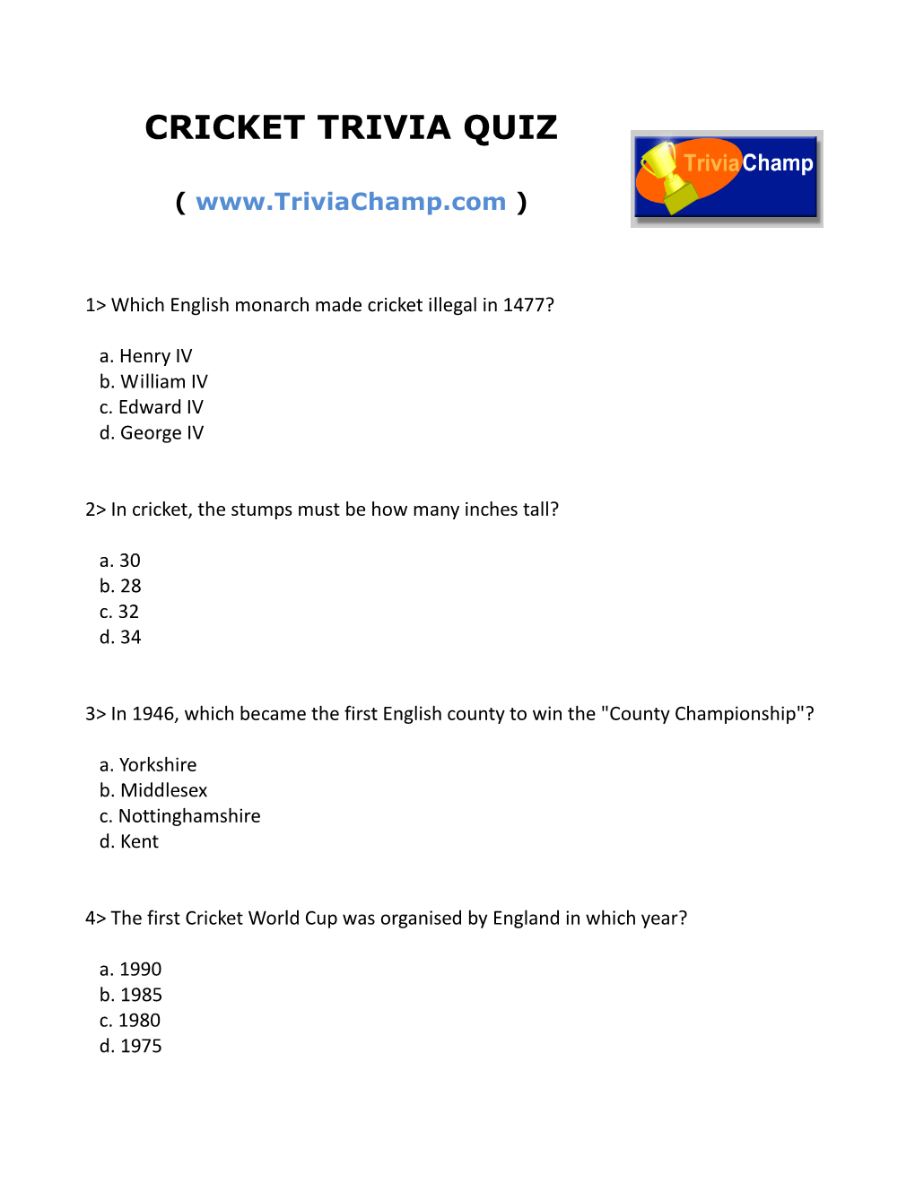 Cricket Trivia Quiz