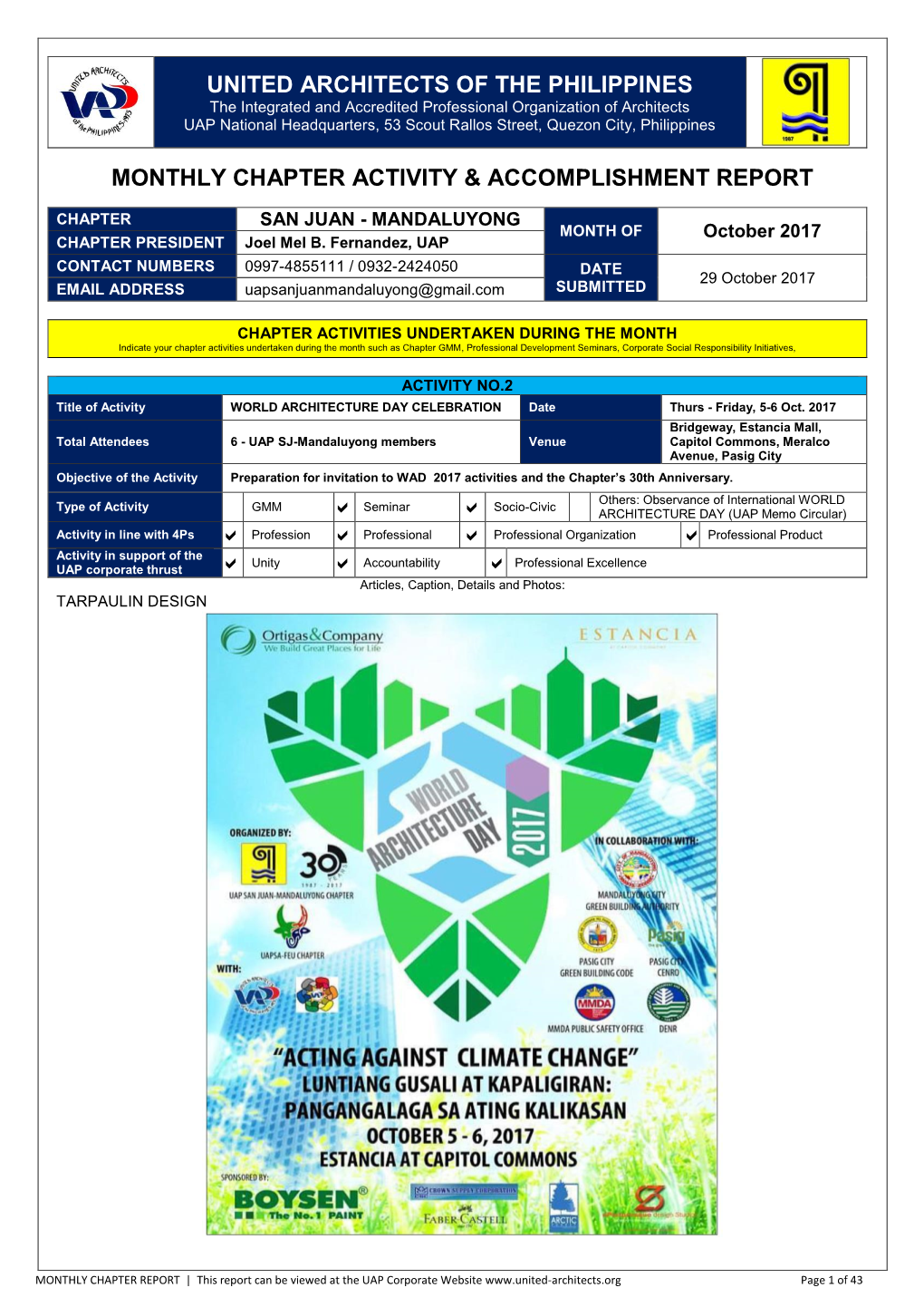 UAP San Juan Mandaluyong Chapter’S Has Been in Partnership with the Mandaluyong City Since 2007