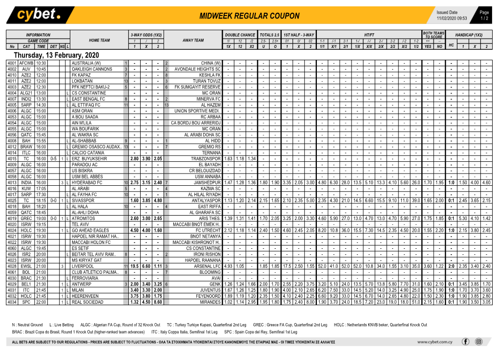 Midweek Regular Coupon 11/02/2020 09:53 1 / 2