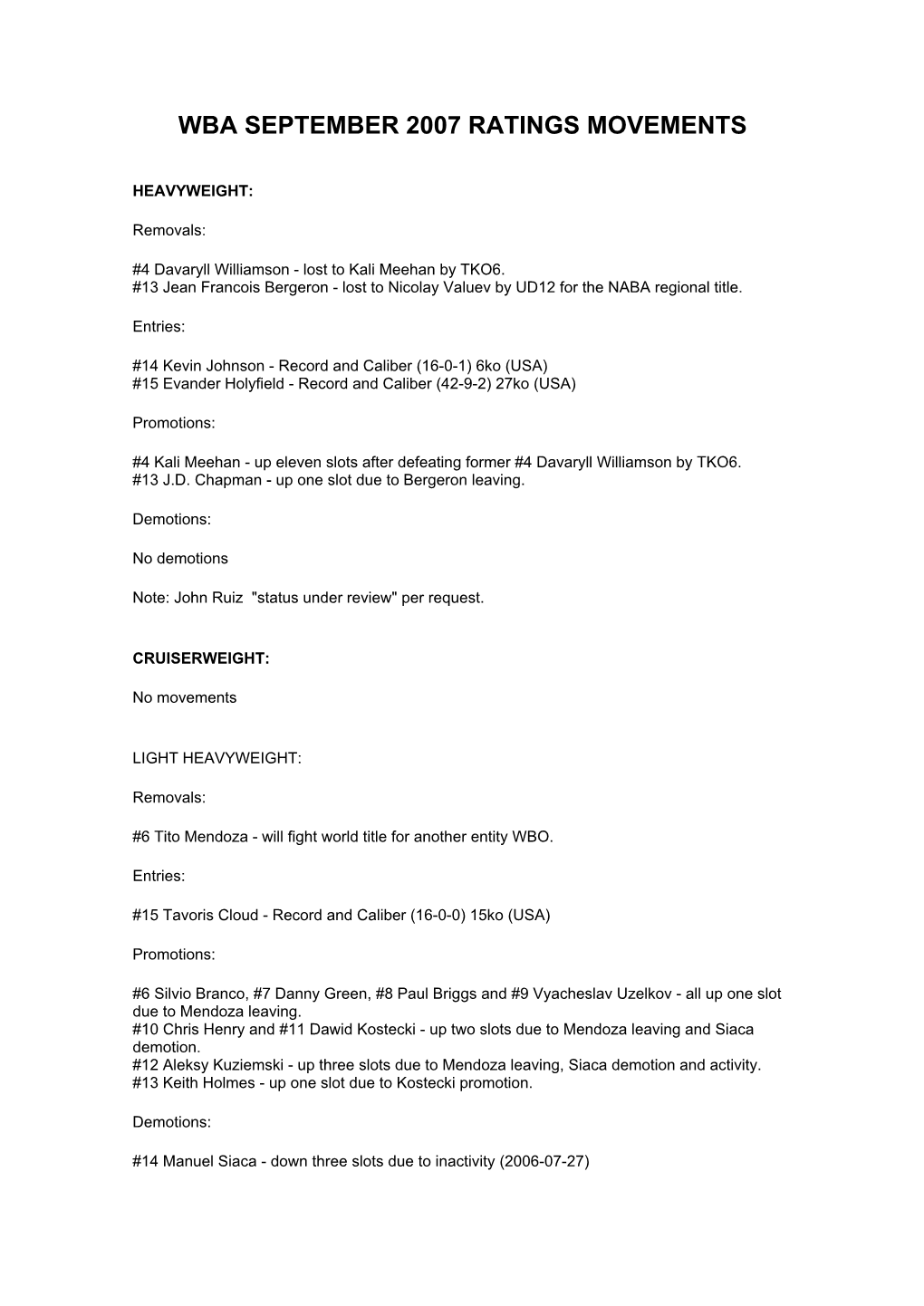 Wba September 2007 Ratings Movements