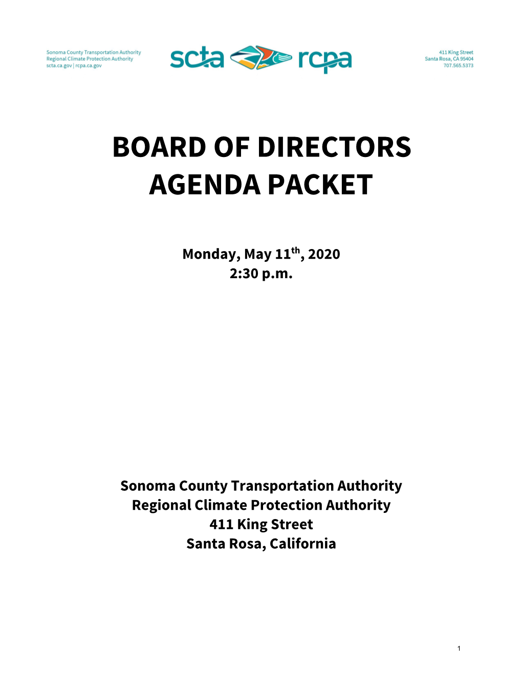 SCTA-RCPA Board of Directors Agenda Packet 05.11.2020