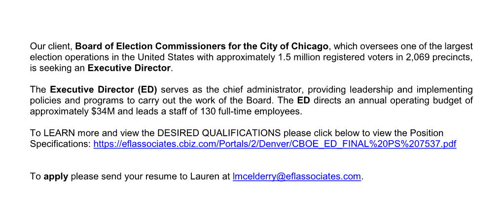 Executive Director Board of Elections Commissioners for the City Of