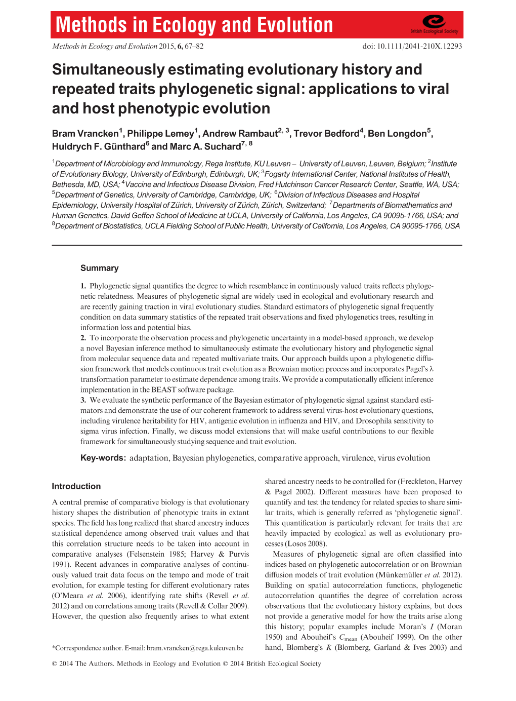 Simultaneously Estimating Evolutionary History and Repeated Traits Phylogenetic Signal: Applications to Viral and Host Phenotypic Evolution