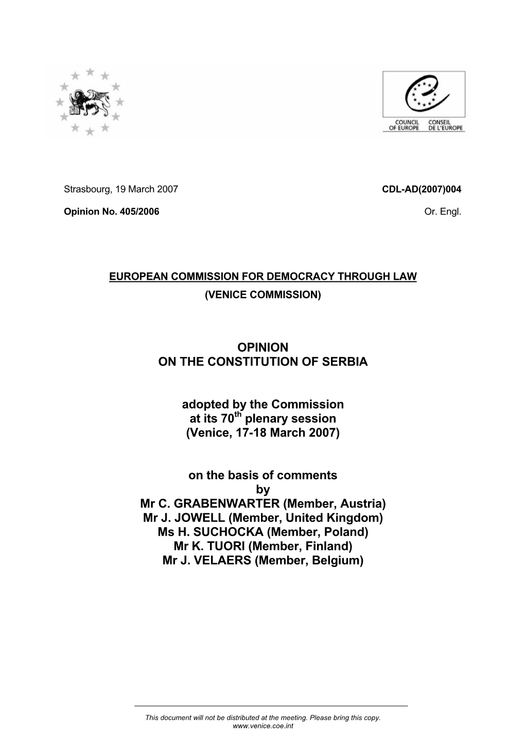 Opinion on the Constitution of Serbia