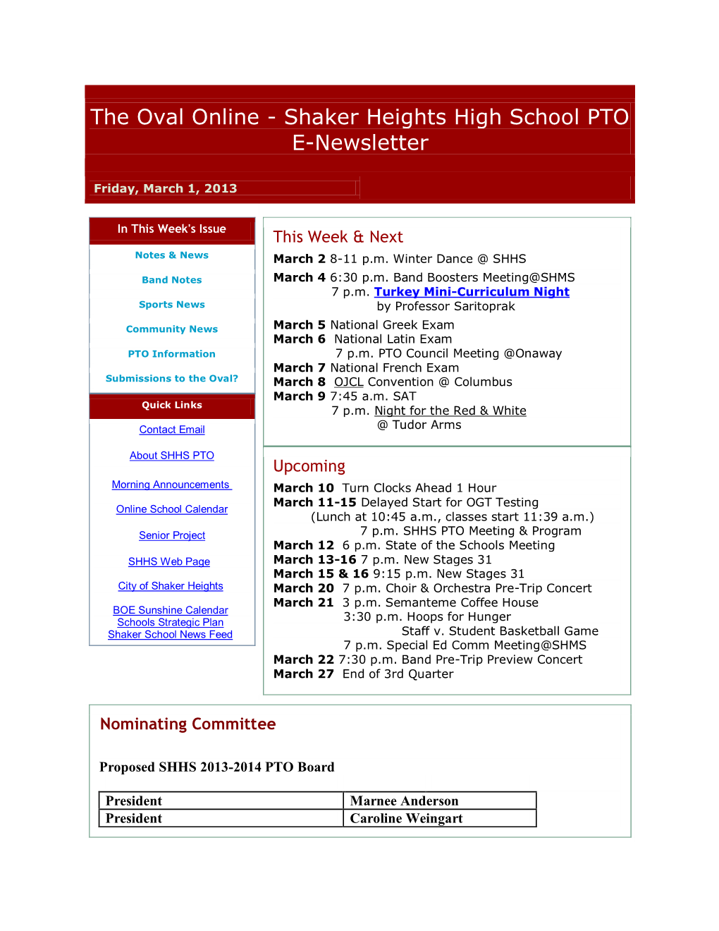 Shaker Heights High School PTO E-Newsletter
